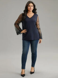 Floral Crochet Lace Mesh Bell Sleeve T-shirt -Bloomchic Shop 729335668 re