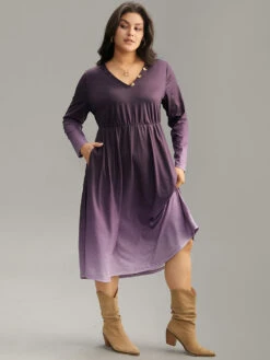 Tie Dye Button Detail Pocket Elastic Waist Dress -Bloomchic Shop 730252107 vt