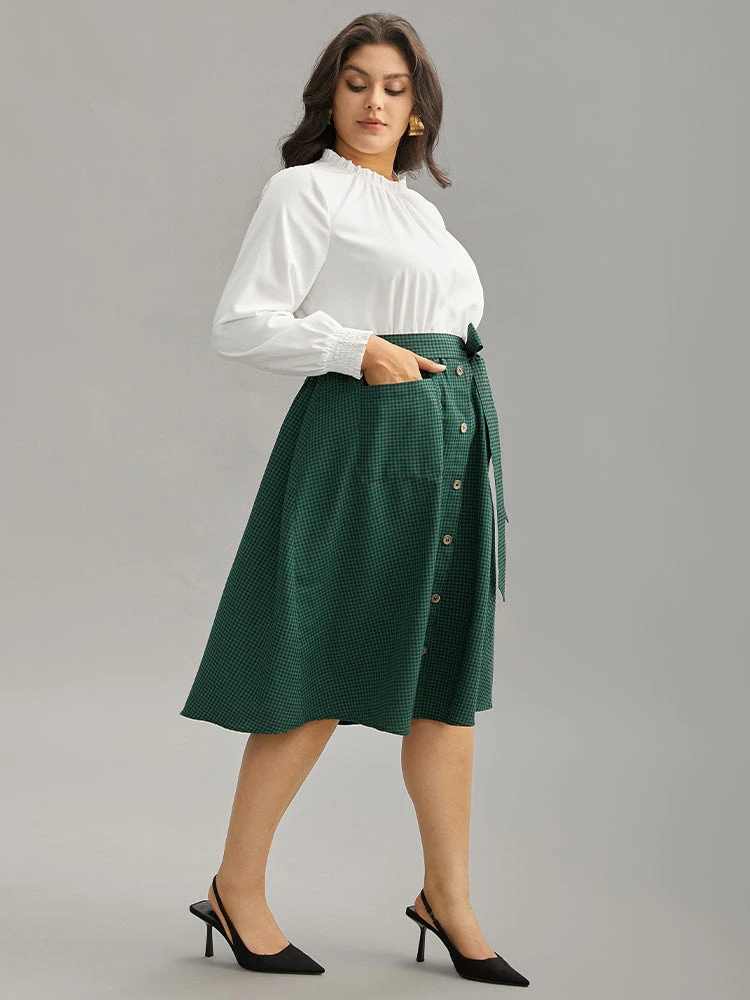 Gingham Belted Frill Trim Button Detail Dress 5 Gingham Belted Frill Trim Button Detail Dress - Image 3