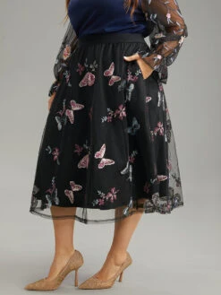 Butterfly Embroidered Mesh Elastic Waist Skirt 11 Butterfly Embroidered Mesh Elastic Waist Skirt -Bloomchic Shop 731113143 ay