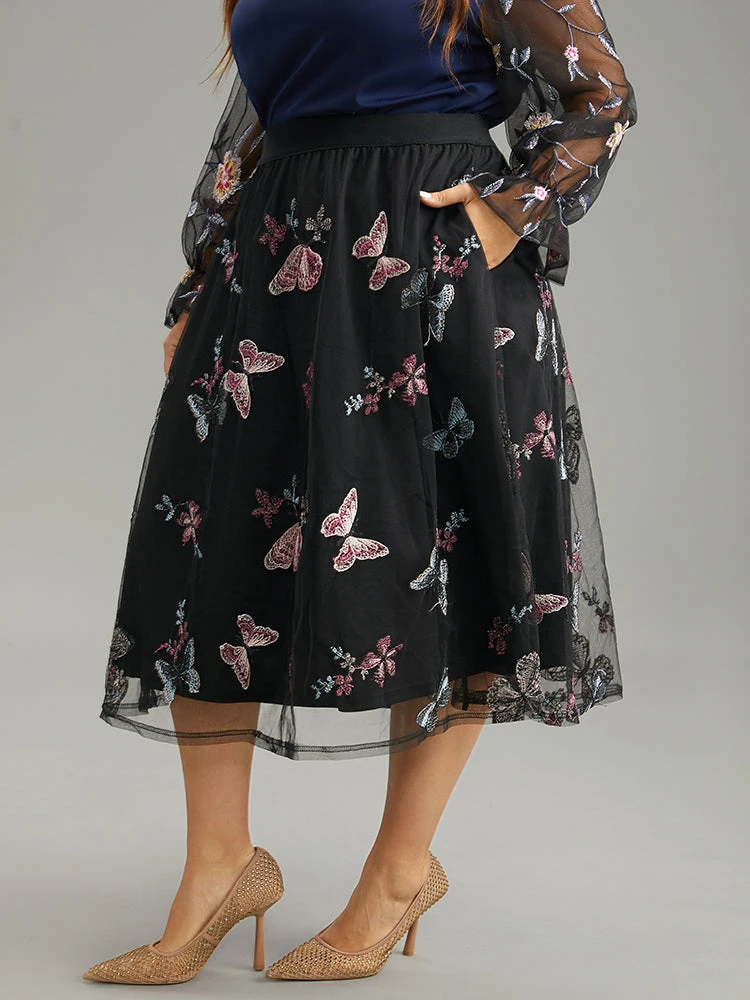Butterfly Embroidered Mesh Elastic Waist Skirt 5 Butterfly Embroidered Mesh Elastic Waist Skirt - Image 3