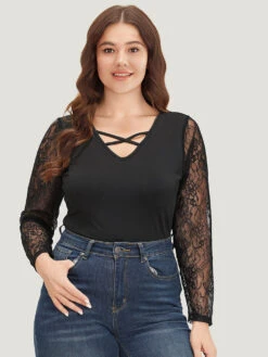 Plain Lace Mesh Patchwork Crisscross Bodysuit 12 Plain Lace Mesh Patchwork Crisscross Bodysuit -Bloomchic Shop 731734700 lb