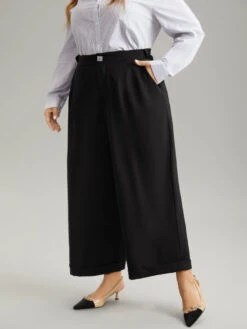 Plain Metal Detail Pocket Wide Leg Pants -Bloomchic Shop 732341771 yj
