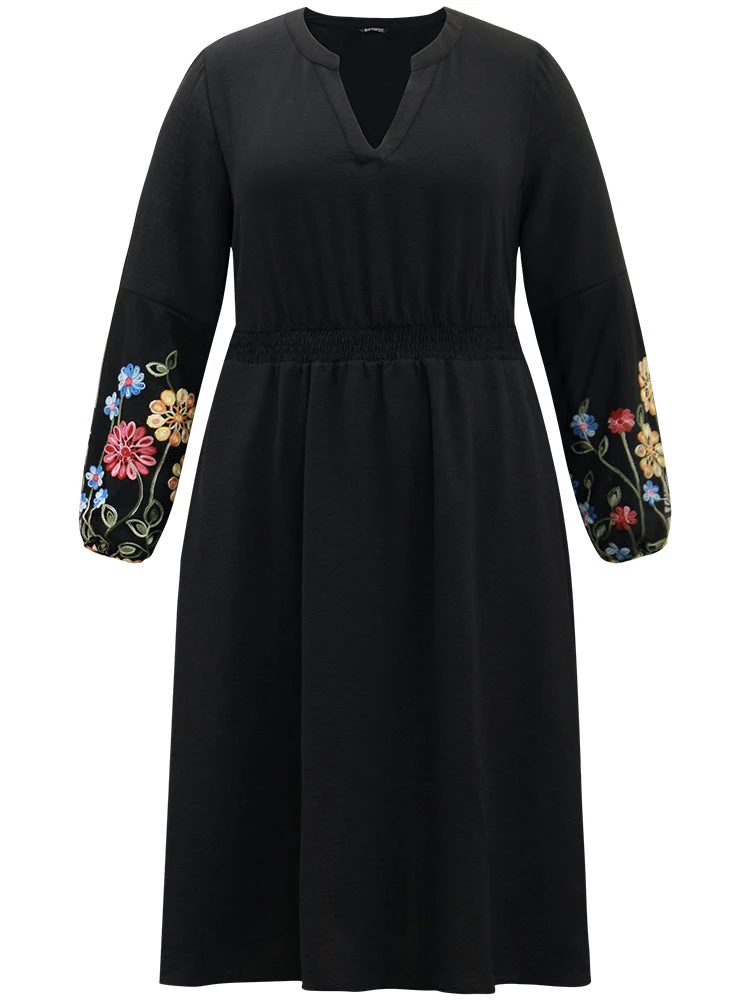 Floral Embroidered Notched Midi Dress 9 Floral Embroidered Notched Midi Dress - Image 7