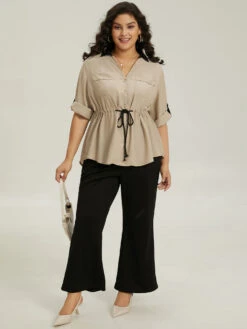 Contrast Drawstring Roll Tab Sleeve Patched Pocket Blouse -Bloomchic Shop 732489039 uo 27caf4c8 5834 418f b54f d3ae5d0e5856