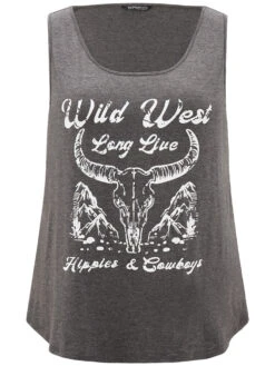 Western Country Graphic Crew Neck Tank Top -Bloomchic Shop 734023559 cw