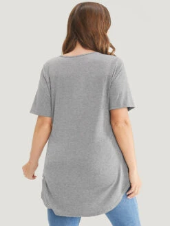 Star Print Split Arc Hem T-shirt 25 Star Print Split Arc Hem T-shirt -Bloomchic Shop 735876102 op