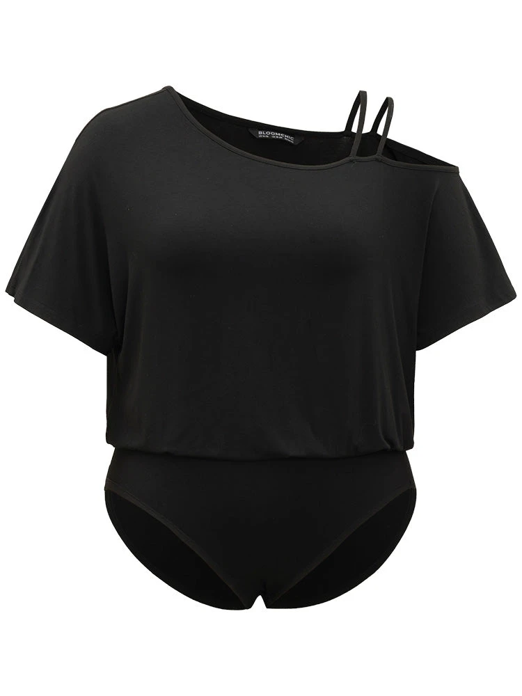 Plain One Shoulder Batwing Sleeve Cami Bodysuit 10 Plain One Shoulder Batwing Sleeve Cami Bodysuit - Image 8