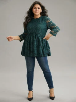 Lace Patchwork Mesh Elastic Waist T-shirt -Bloomchic Shop 736621314 bf