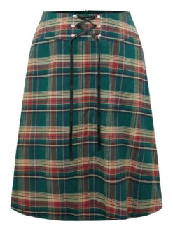 Plaid Lace Up Pocket Cropped Skirt -Bloomchic Shop 736705283 gn