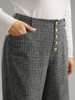 Gingham Textured Metal Detail Wide Leg Pants -Bloomchic Shop 738214488 qr