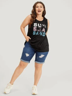 Letter & Coconut Tree Print Crew Neck Graphic Tank Top -Bloomchic Shop 738452494 tx ddb3a974 d8d3 4173 b944 764943bdedb6