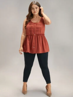 Solid Button Up Pleated Frill Trim Tank Top -Bloomchic Shop 738574938 mw