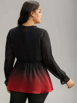 Ombre Contrast Frill Trim Ruffle Hem Blouse -Bloomchic Shop 739024493 qa 19250340 8411 4e2f a863 b5e1255bded3