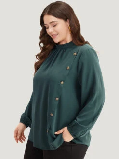 Anti-Wrinkle Asymmetrical Button Gathered Blouse -Bloomchic Shop 739262246 vf 68362620 3ce2 4918 903c 4653f406a42c