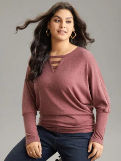 Solid Heather Keyhole Batwing Sleeve T-shirt -Bloomchic Shop 739292813 xn