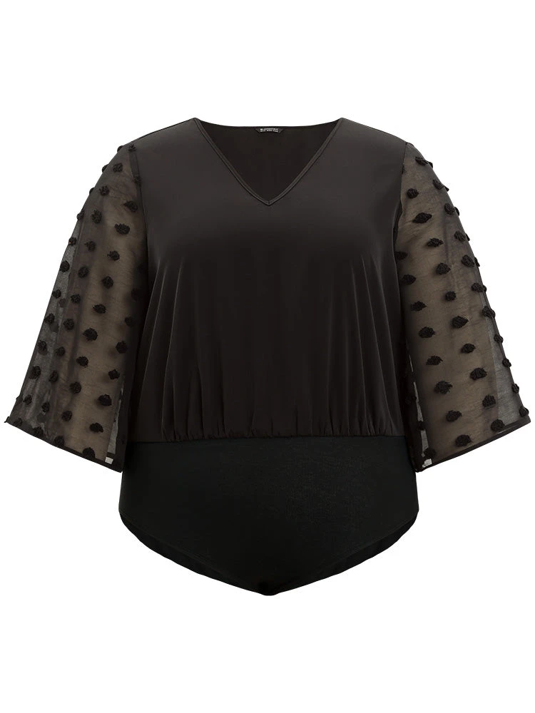 Polka Dot Patchwork Mesh Bell Sleeve Bodysuit 11 Polka Dot Patchwork Mesh Bell Sleeve Bodysuit - Image 9