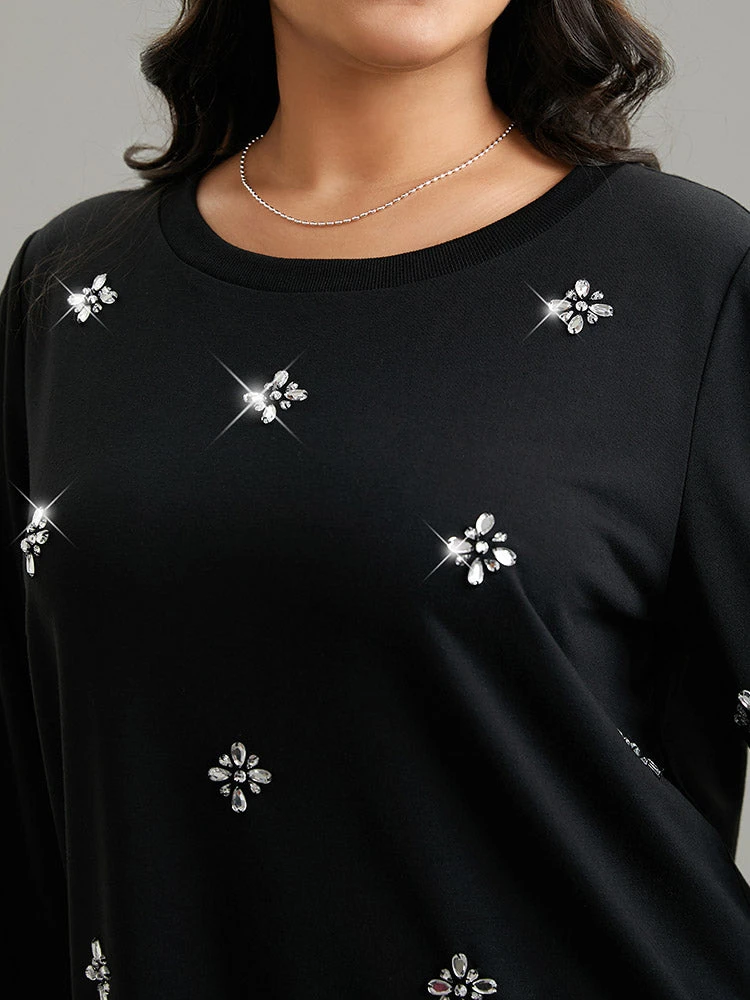 Beaded Floral Elastic Cuffs Sweatshirt 4 Beaded Floral Elastic Cuffs Sweatshirt - Image 2