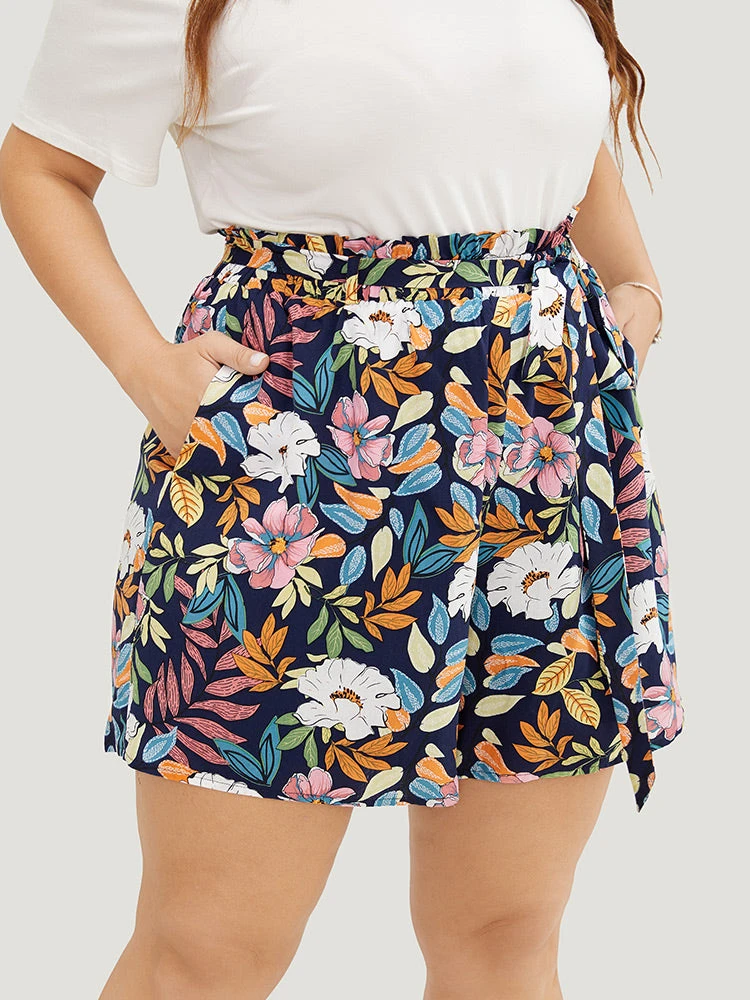 Tropical Print Paperbag Waist Pocket Belt Shorts 6 Tropical Print Paperbag Waist Pocket Belt Shorts - Image 4