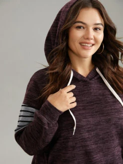 Heather Striped Patchwork Pocket Hooded Sweatshirt -Bloomchic Shop 741877715 va