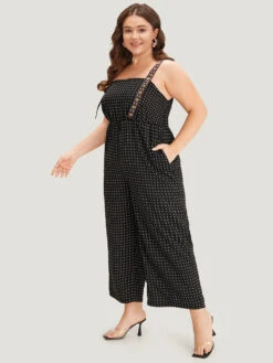 Geometric Print Pocket Button Elastic Waist Cami Jumpsuit -Bloomchic Shop 742468067 do