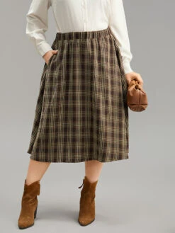 Plaid Print Pocket Elastic Waist Skirt -Bloomchic Shop 742768063 dw