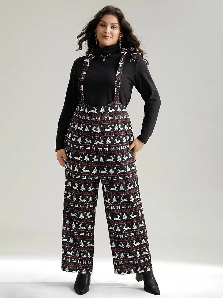 Christmas Elk Print Elastic Waist Knot Jumpsuit 6 Christmas Elk Print Elastic Waist Knot Jumpsuit - Image 4