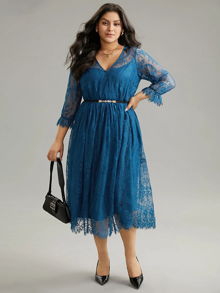 Plain Crochet Lace Mesh Elastic Waist Dress 4 Plain Crochet Lace Mesh Elastic Waist Dress - Image 2