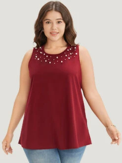 Solid Pearl Beaded Tank Top