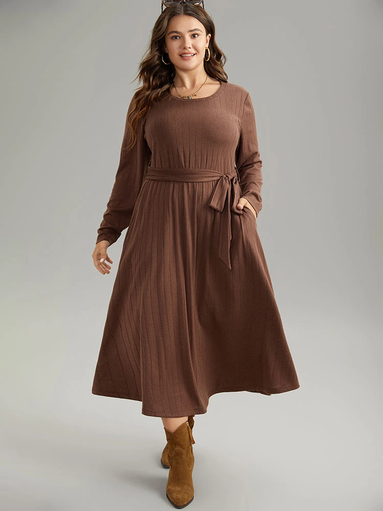 Plain Rib Knit Belted Pocket Dress 3 Plain Rib Knit Belted Pocket Dress
