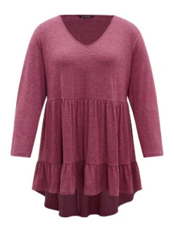 Solid Ruffle Layered Gathered High Low Hem T-shirt -Bloomchic Shop 744585413 qe