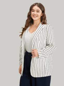 Striped Pocket Gathered Lapel Collar Blazer 18 Striped Pocket Gathered Lapel Collar Blazer -Bloomchic Shop 744858859 dc