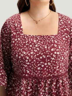 Silhouette Floral Print Lace Patchwork Square Neck Flutters Blouse -Bloomchic Shop 746002874 nv