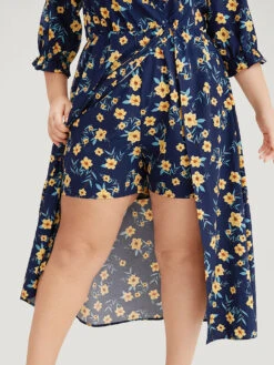 Floral Print Pocket V Neck Wrap Split Hem Jumpsuit -Bloomchic Shop 746004090 hx