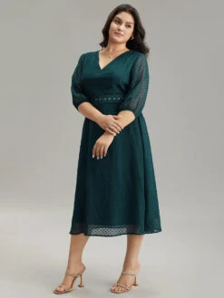 Solid Texture Pocket Belted Mesh Patchwork Dress -Bloomchic Shop 746281110 nh