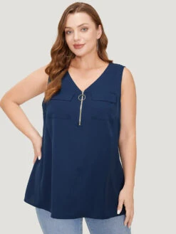 Solid Half Zipper Flap Detail Tank Top 24 Solid Half Zipper Flap Detail Tank Top -Bloomchic Shop 74643602 is