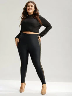 Glitter Patchwork Cut Out High Rise Leggings -Bloomchic Shop 746780378 vf