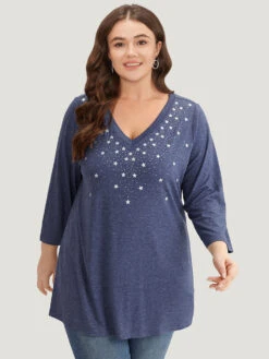Star Print V Neck T-shirt