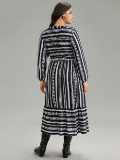 Striped Notched Belted Lantern Sleeve Dress 9 Striped Notched Belted Lantern Sleeve Dress -Bloomchic Shop 748896027 yf
