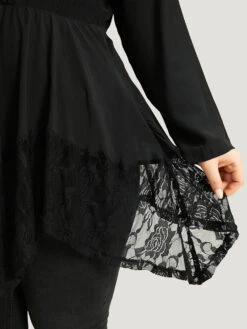 Halloween Plain Lace Asymmetrical Hem Blouse -Bloomchic Shop 750038526 cf