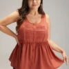 Solid Button Up Pleated Frill Trim Tank Top -Bloomchic Shop 750115529 br
