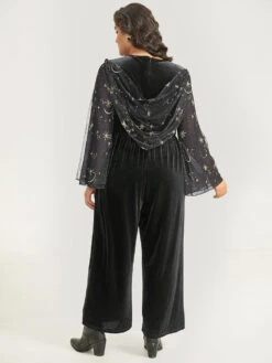 Halloween Moon & Star Glitter Mesh Crisscross Neck Jumpsuit -Bloomchic Shop 75105404 cm
