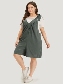 Plain Bowknot Gathered Pocket Overall Jumpsuit 13 Plain Bowknot Gathered Pocket Overall Jumpsuit -Bloomchic Shop 751771711 se