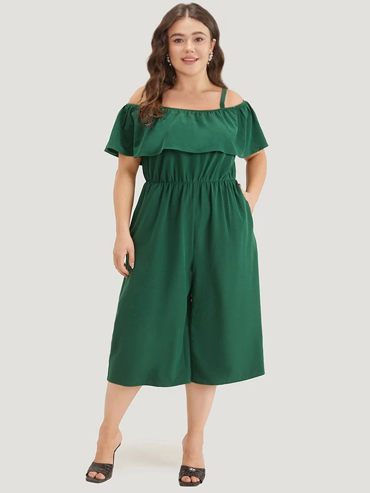 Off Shoulder Ruffles Pocket Elastic Waist Cami Jumpsuit 4 Off Shoulder Ruffles Pocket Elastic Waist Cami Jumpsuit - Image 2