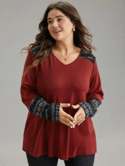 Bandana Print Patchwork Contrast T-shirt -Bloomchic Shop 753836092 aq