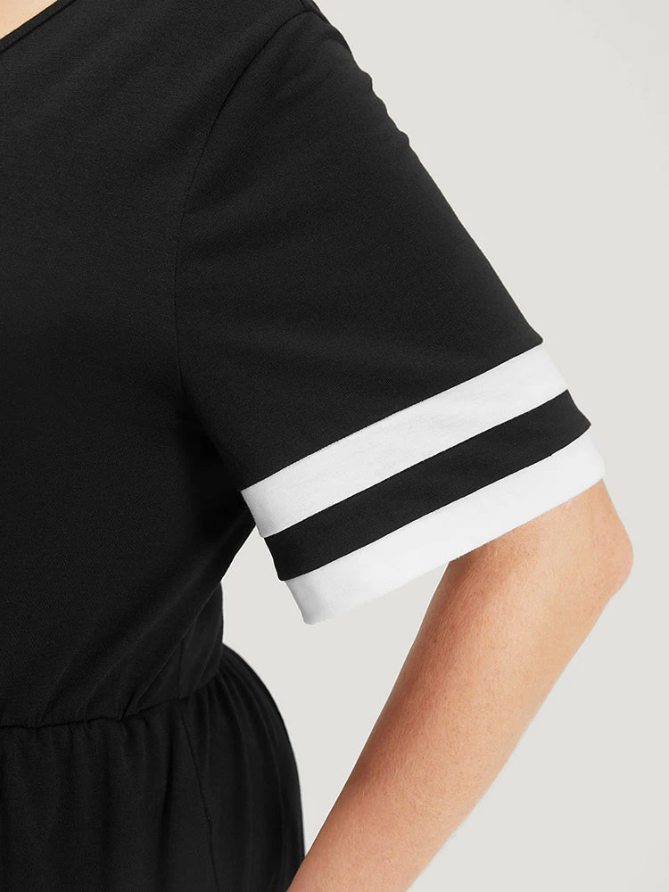 Striped Contrast V Neck Pocket Elastic Waist Jumpsuit 8 Striped Contrast V Neck Pocket Elastic Waist Jumpsuit - Image 6