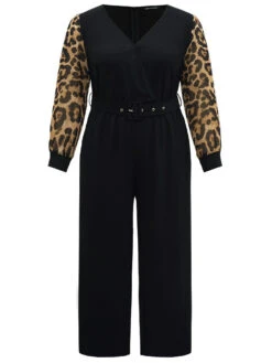 Leopard Patchwork Wrap Buckle Detail Belted Jumpsuit -Bloomchic Shop 756097830 kw