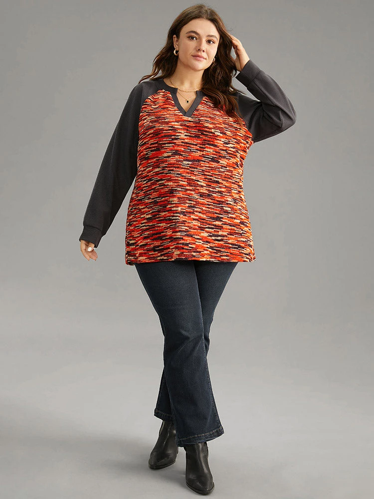 Contrast Heather Waffle Knit Raglan Sleeve Sweatshirt 5 Contrast Heather Waffle Knit Raglan Sleeve Sweatshirt - Image 3