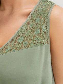 Plain Contrast Lace Pleated V Neck Tank Top 14 Plain Contrast Lace Pleated V Neck Tank Top -Bloomchic Shop 756565214 xb