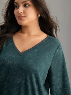 Vintage Heather V Neck Rib Knit Sweatshirt -Bloomchic Shop 756962185 ft